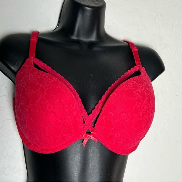 Victoria’s Secret Red Lace Push Up Bra 34DD Cut out Lace Accent Very Sexy - Picture 3 of 12